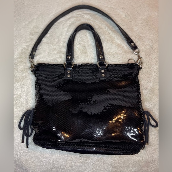 COACH Rare BLACK Sequin POPPY SPOTLIGHT Tote Shoulder Handbag #13821 - Picture 9 of 16